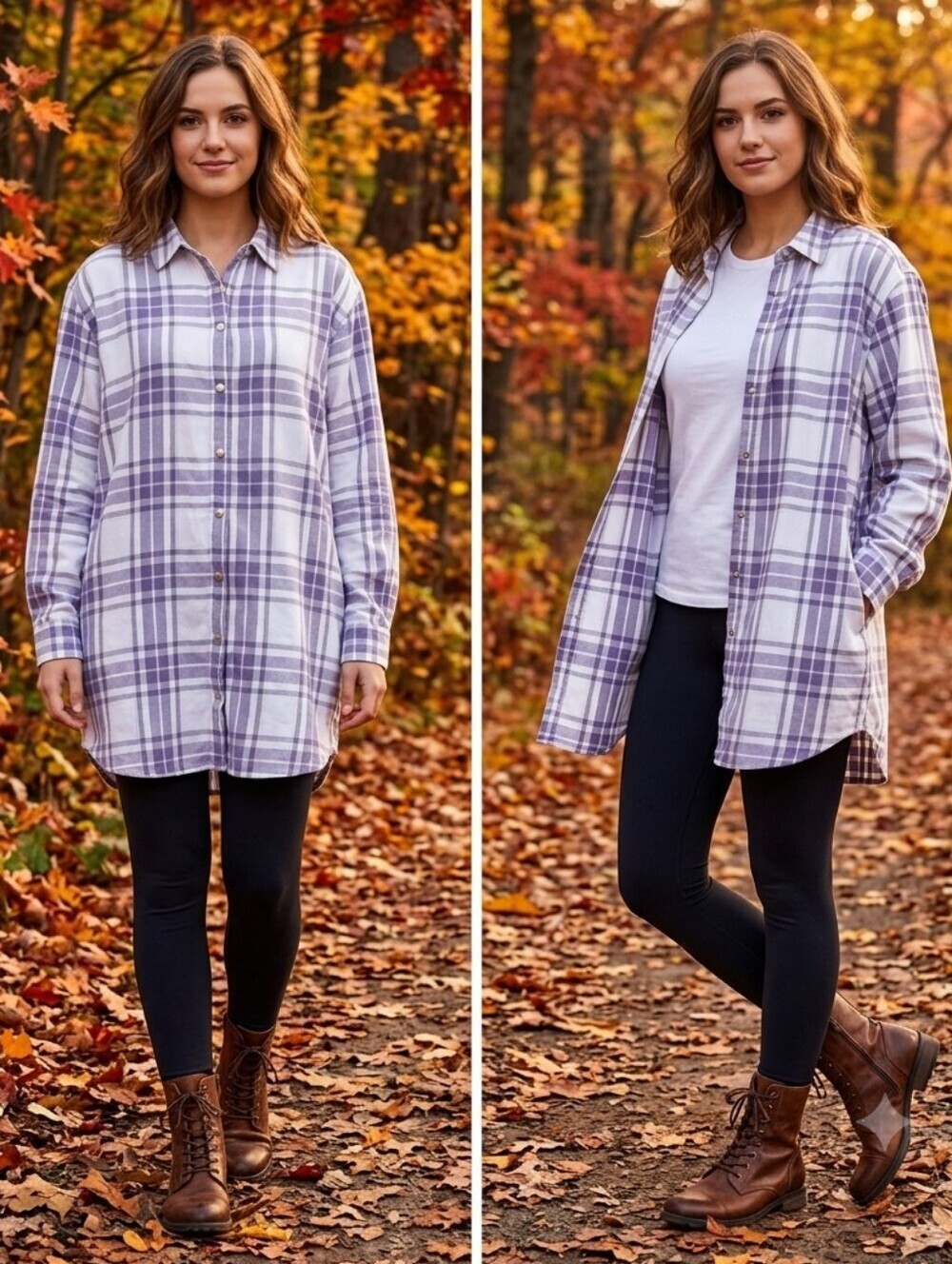 JACHS Girlfriend Lavender and White Plaid Button-Down Tunic